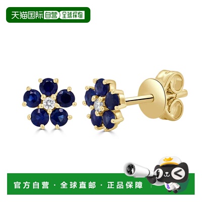 自营sabrina14K Yellow Gold Sapphire & Diamond Flower Stud Ea