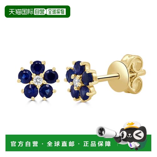 自营sabrina14K Yellow Gold Sapphire & Diamond Flower Stud Ea