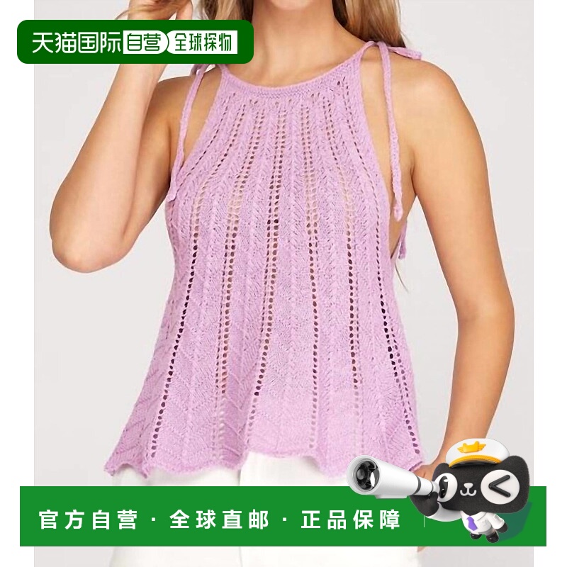 自营 she + sky像你一样用淡紫色钩针编织上衣 - 淡紫色 美国奥莱