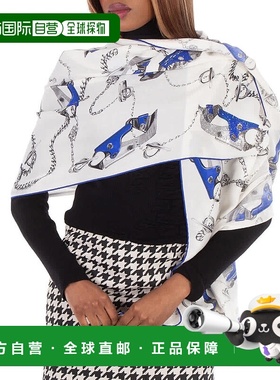 自营 Burberry Knight五金印花真丝围巾-白色 美国奥莱直发博柏利