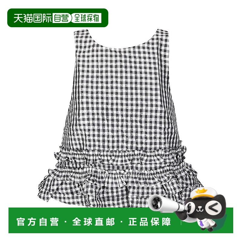 自营ganniCrinkled Taffeta Gingham Top With Ruches - white 美