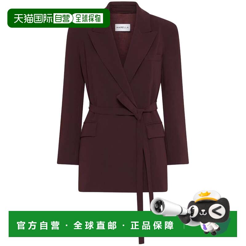 自营marella勃艮第Mlldoormat合身剪裁束带西装外套-黑色 美国奥