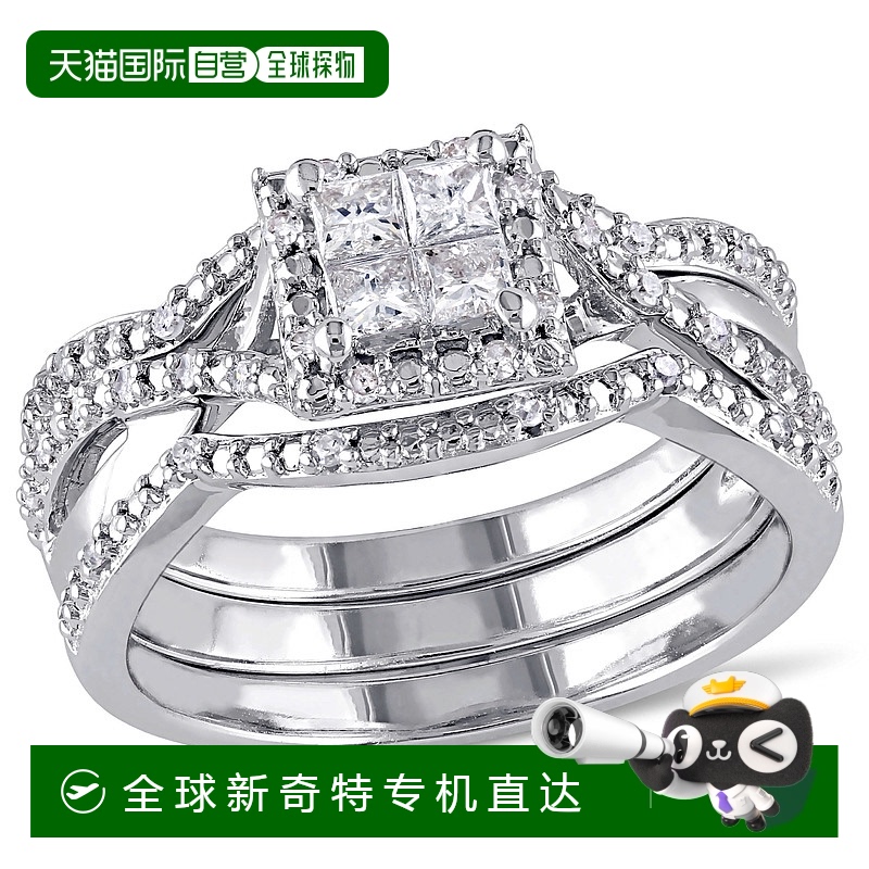 美国直邮Julianna B女士戒指银色10K白金镶钻大方钻经典时尚