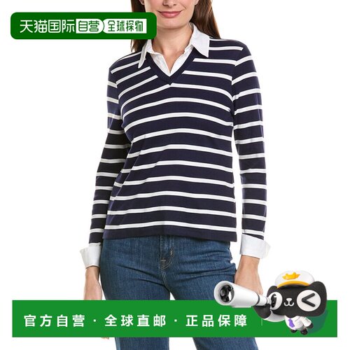 自营Jones New York Petite Poplin装饰套头衫-海军 美国奥莱直发