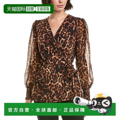 自营Anne Klein Printed Wrap Top - Brown 女装上衣美国直发奥莱