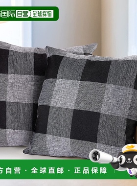 自营zulay kitchen2 件装水牛格子抱枕套（18x18 英寸）- 灰色和