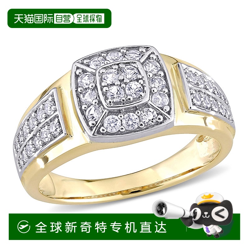 美国直邮Julianna B男士戒指白色蓝宝石白金黄金打造百搭装饰方形