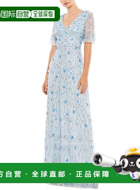 自营 Mac Duggal饰帝国褶边A字型礼服-蓝色 美国奥莱直发长裙