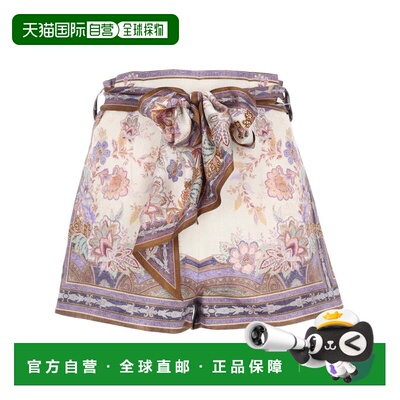 自营zimmermannLuna花卉佩斯利亚麻短裤-粉红色 美国奥莱直发