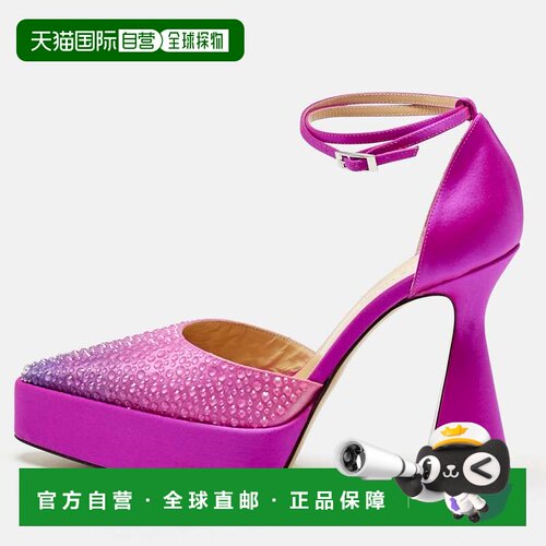 自营Mach & Mach Pink Satin Galaxy Crystalized Platform Pumps