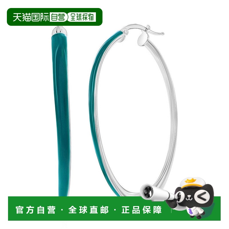 自营 simona纯银,Petrolio 珐琅椭圆形圈形耳环 - 绿色 美国奥莱