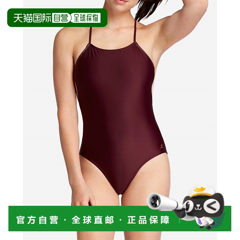 自营 danskinStrappy Halter Mesh Leotard One Piece In Fig - f