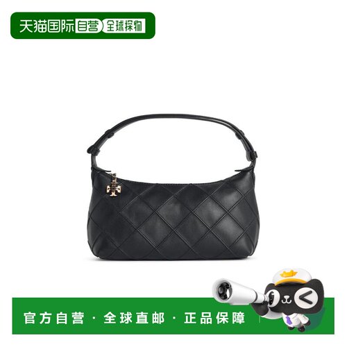 自营tory burch'Fleming' 黑色奶油色纳帕皮革迷你手拿包-黑色 美