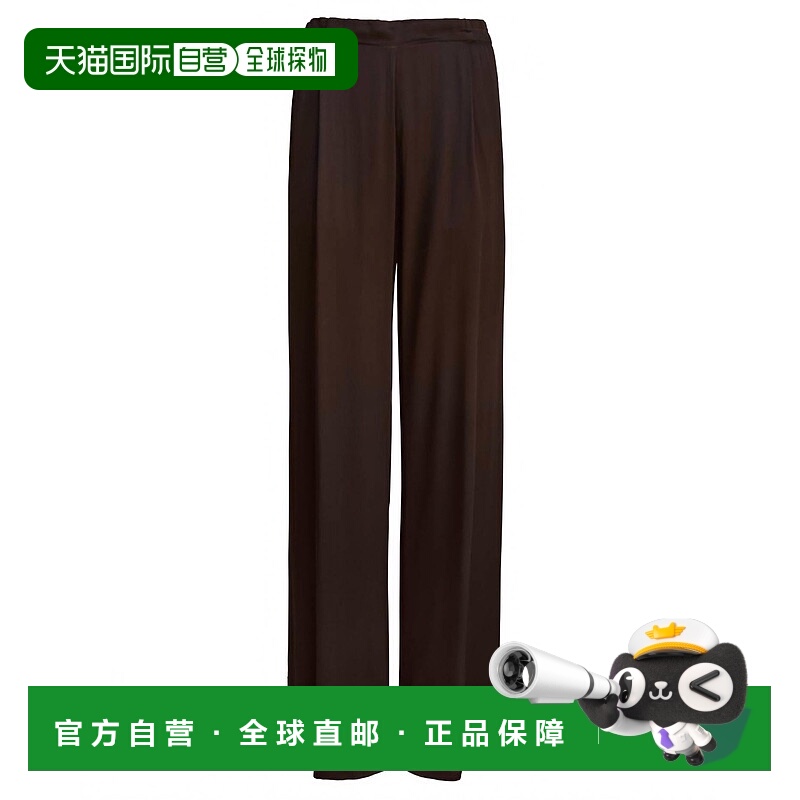 自营enza costaStraight Pleated Satin Pants In Bitter Brown -