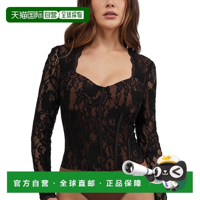 自营 BEBE 女士扇贝边饰蕾丝紧身胸衣 - 黑色 / 阿兹特克 美国奥