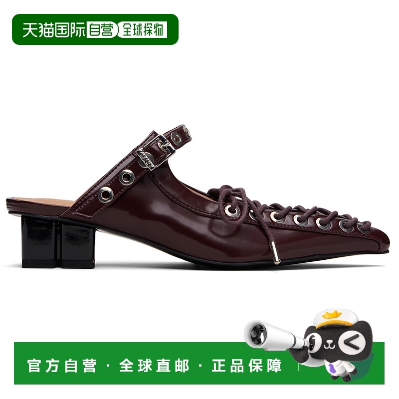 1h可退 香港直邮潮奢 GANNI 甘尼 女士 酒红色系带穆勒鞋 S3039