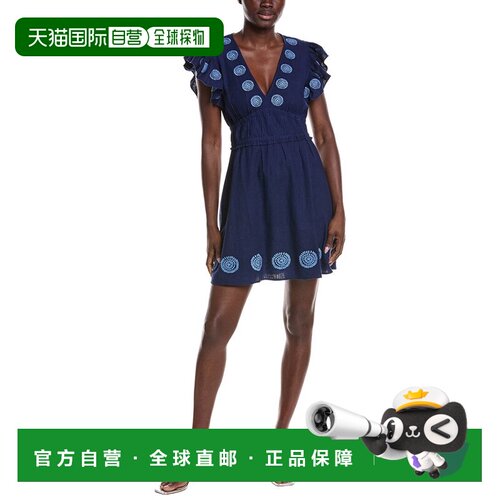 自营Sail to Sable V-Neck Flutter Sleeve Linen-Blend Mini Dre