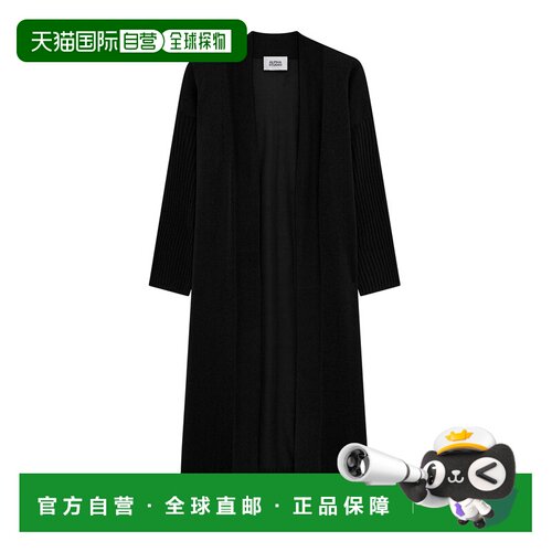 自营alpha studioOpen-Front Long Black Cardigan in Shiny Visc
