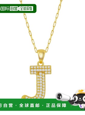 自营 simona纯银 Micro Pave CZ \'J\' 块首字母带回形针链 - 镀
