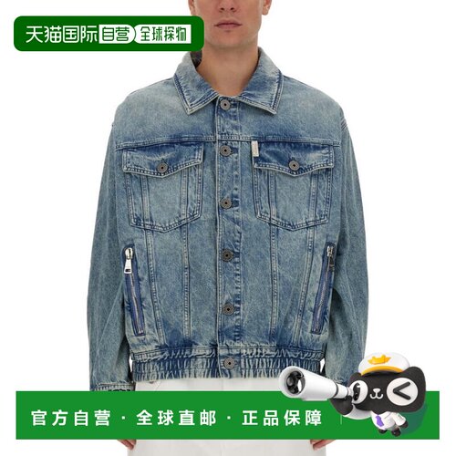 自营balmainFaded Blue Cotton Denim Jacket - blue 美国奥莱直