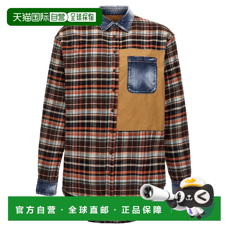 1h可退 香港直邮潮奢 Dsquared2 二次方 男士 落肩格纹衬衫 S71DM