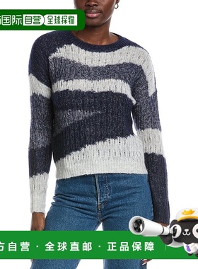 自营 autumn cashmere秋季羊绒几何图案羊绒与丝绸混纺毛衣-蓝色