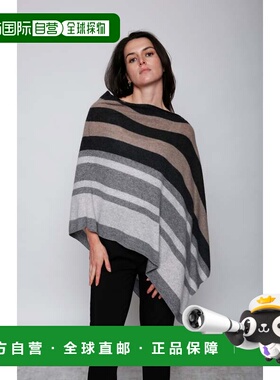 自营in2Cashmere Jumbo Stripe Poncho - grey combo 美国奥莱直