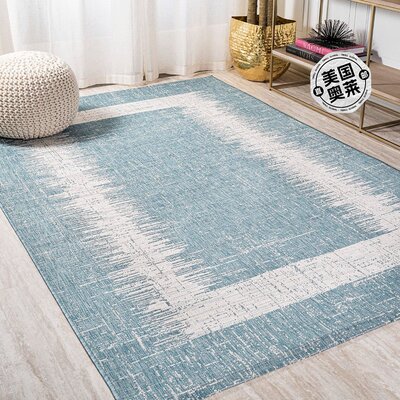 jonathan y Scandi Minimalist Border 室内/室外区域地毯 - 水色