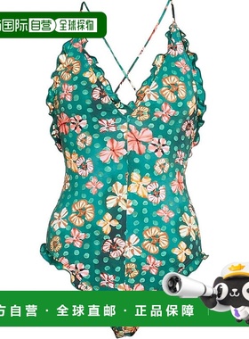 自营 Ulla Johnson 女士 Giordana Maillot 绿色花卉连体泳衣，带