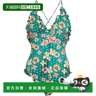 自营 Ulla Johnson 女士 Giordana Maillot 绿色花卉连体泳衣，带