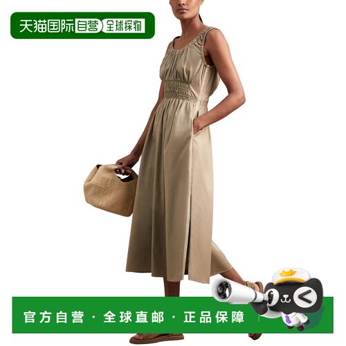 自营Reiss Anouk Craft Ruched Woven Dress - khaki 美国奥莱直