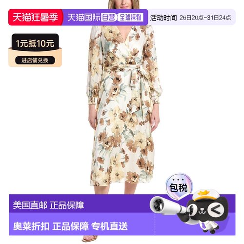 自营Anne Klein Balloon Sleeves Midi Dress - white 美国奥莱直