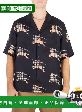 自营 Burberry马术骑士印花丝绸衬衫-黑色ip pat 美国奥莱直发