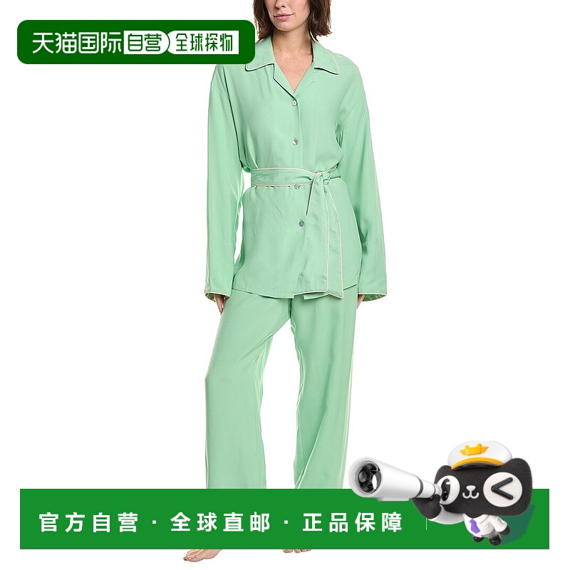 自营SLEEPER 2pc Miss Cat Belted Lounge Set - green 美国奥莱