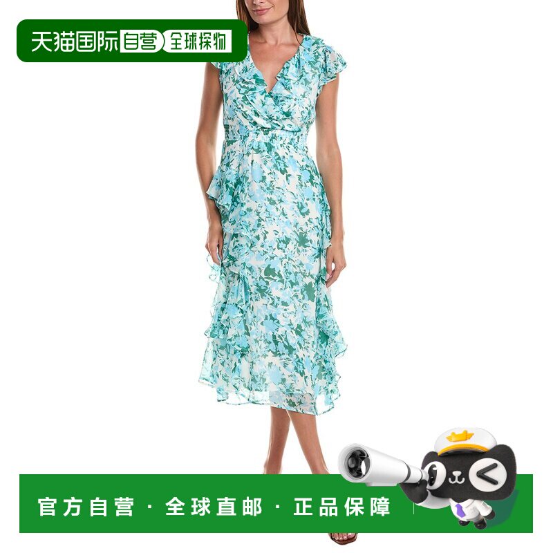 自营CeCe荷叶边中长款连衣裙-白色性感 美国直发奥莱