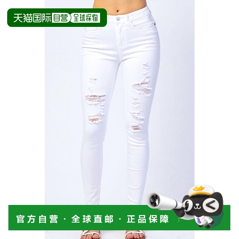 自营judy blueChrissy Destroyed Mid-Rise Skinny Jeans In Whit