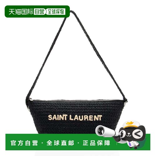 自营Saint Laurent Raffia Le Tuc Shoulder Bag - black 美国奥