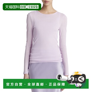 美国奥莱直发长袖 自营 粉色 透明圆领上衣 Vince