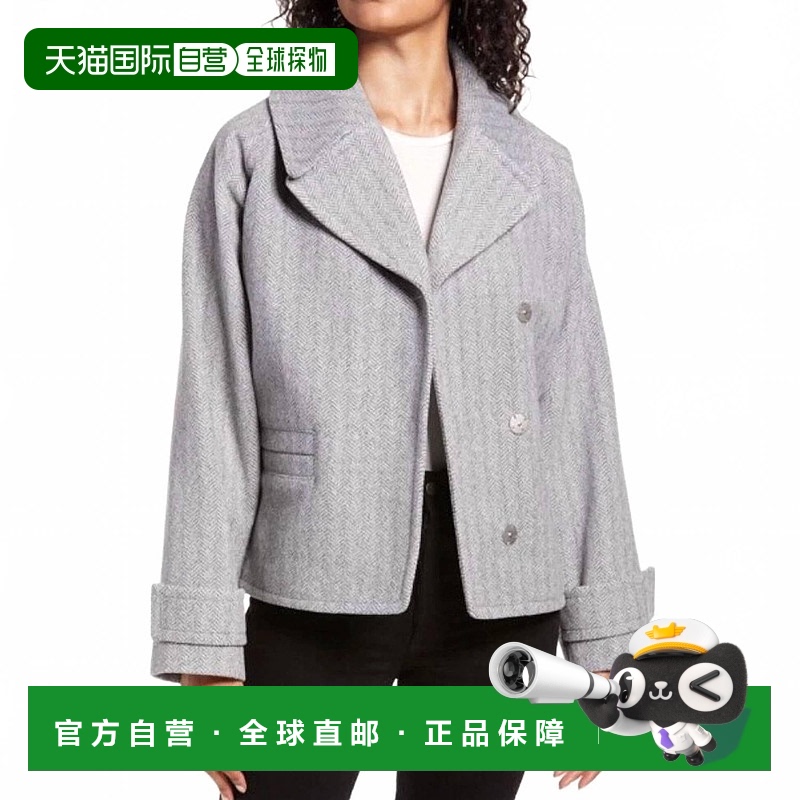 自营 halogen灰色人字形孔雀 美国奥莱直发长袖外套