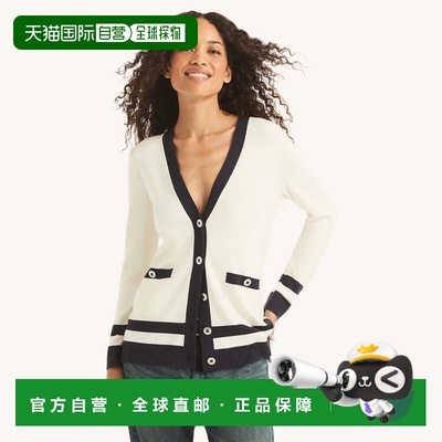 自营Nautica Womens V-Neck Cardigan - bright white parfait pi