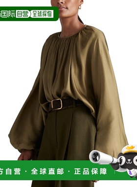 自营Reiss Finley Drape Long Sleeve Blouse - khaki 美国奥莱直