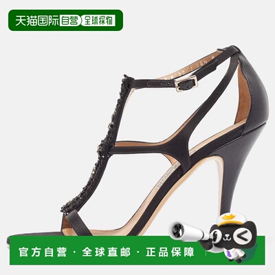自营Salvatore Ferragamo Black Satin Crystal Embellished Ankl