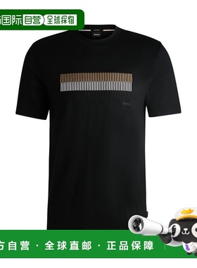 自营 bossMercerized-cotton T-shirt with brand artwork - blac