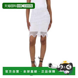 自营 Burberry女士光学白色褶边细节网眼铅笔裙-光学白色 美国奥