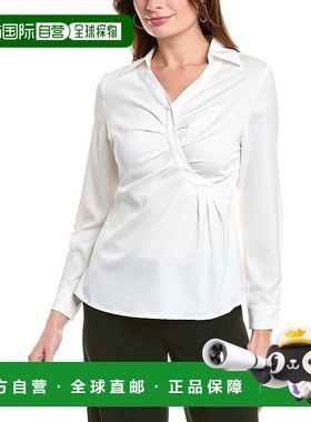 自营Gracia Satin Collar V-Neck Side Swept Top - white 美国奥