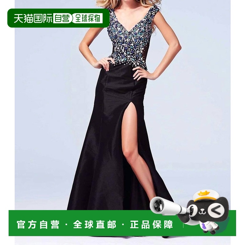 自营 mac duggal镶有宝石的幻觉紧身针织舞会礼服（黑色/多色） -