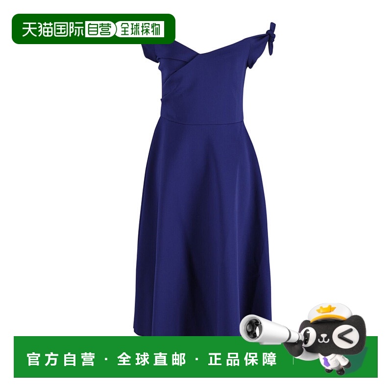 自营Saloni Ruth 露肩氯丁橡胶中长连衣裙（蓝色涤纶）-蓝色 【美