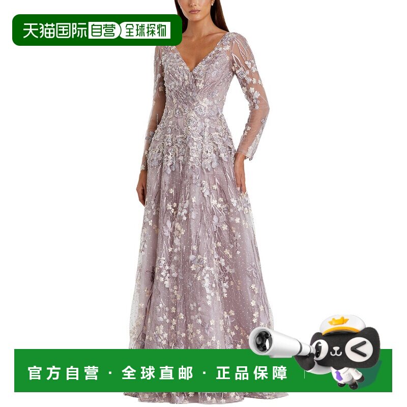 自营Mac Duggal lumilshed Wrap Over Illusion长袖A线-橙色 美国