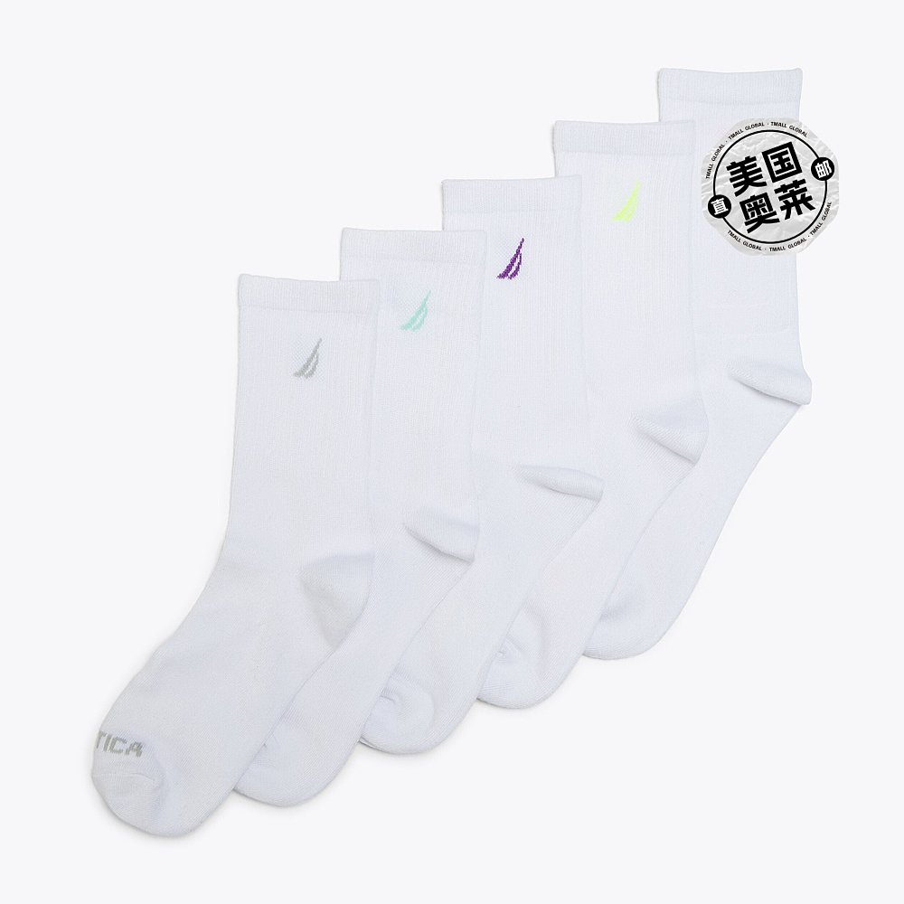 Nautica Womens Crew Socks, 5-Pack- assorted b【美国奥莱】