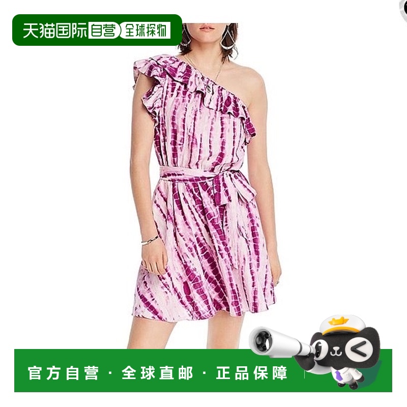自营 lini女士荷叶边扎染迷你连衣裙淡紫色/白色 美国奥莱直发